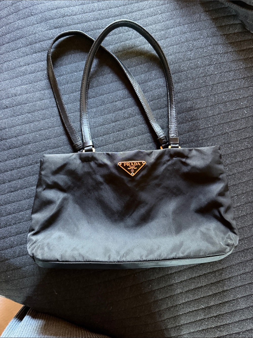 Prada Black Nylon Shoulder Bag with Leather Straps
